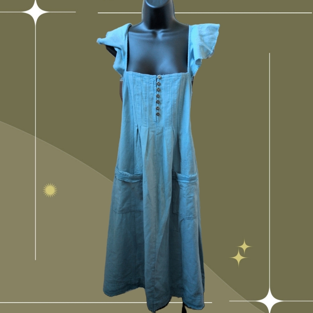 ✨ Anthropologie Pilcro Flutter Sleeve Denim Open Back Dress Size XS